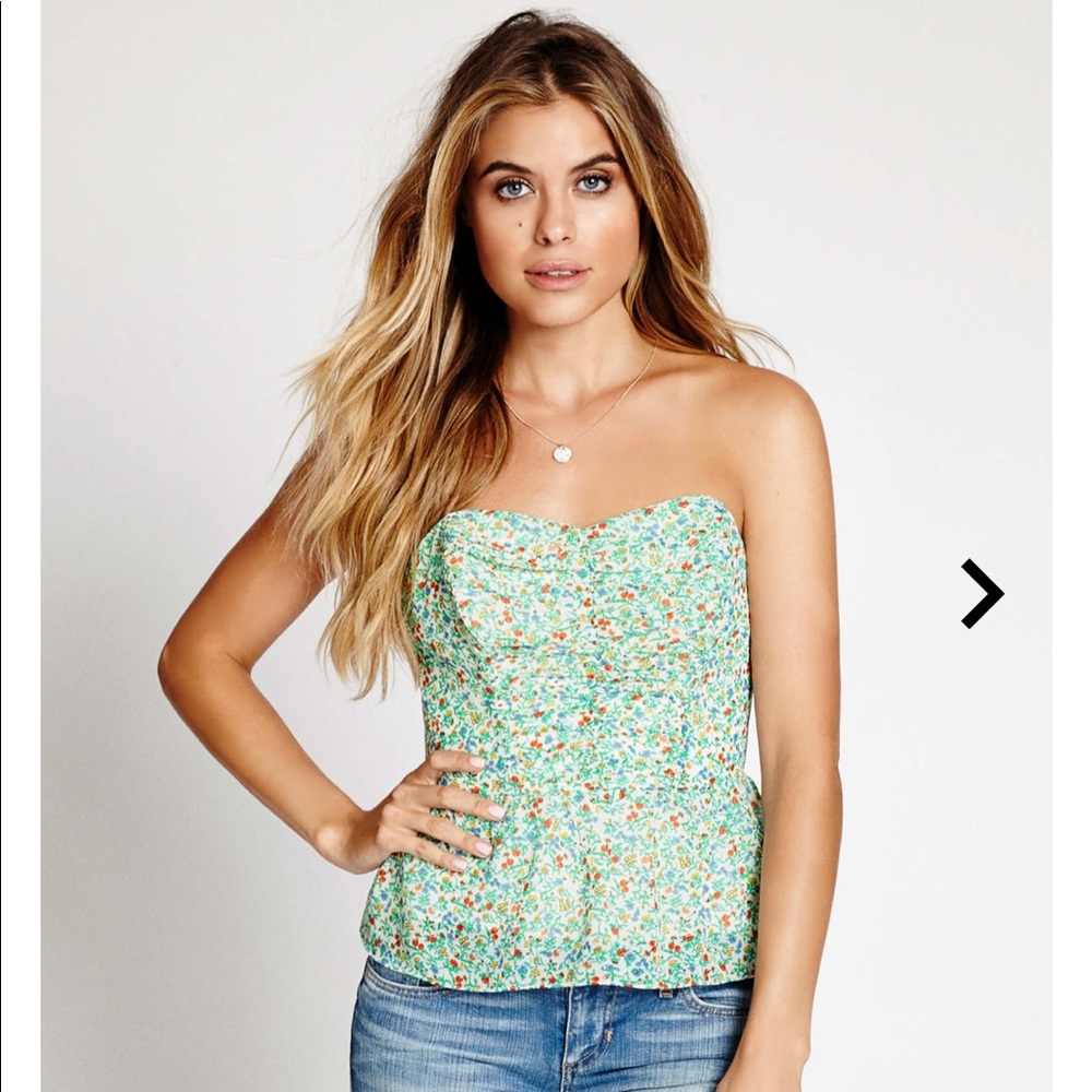 Guess vintage ditsy tie back Strapless Peplum XS